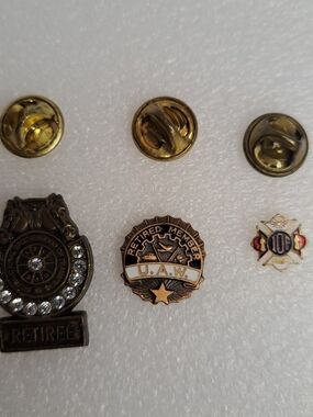 Lot of 3 Pins, IBT Retiree Pin, UAW Retired Pin, & IOF Pin Various sizes to 1"